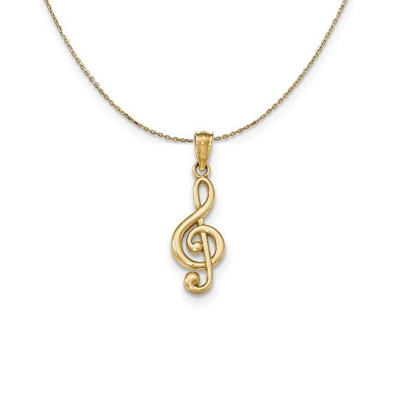 14k Yellow Gold Polished Treble Clef (9 x 25mm) Necklace - 24 Inch